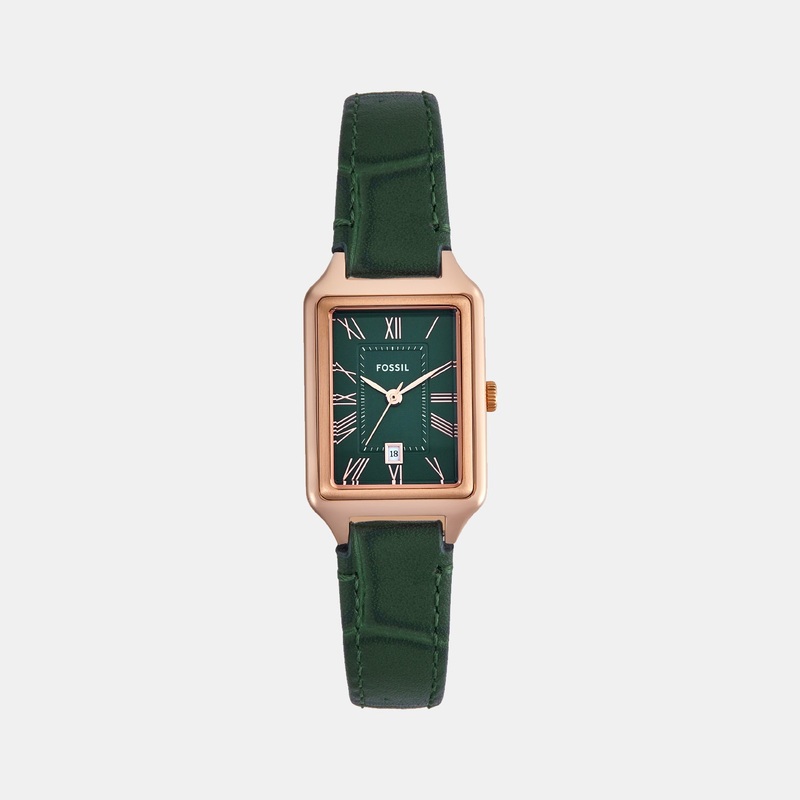 Women Quartz Date Green Dial Analog Leather Watch ES5366