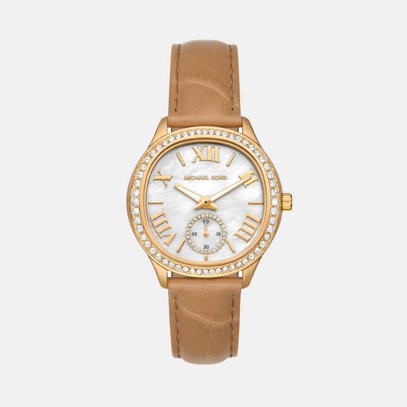 Women Quartz Mother Of Pearl Dial Analog Leather Watch MK4819