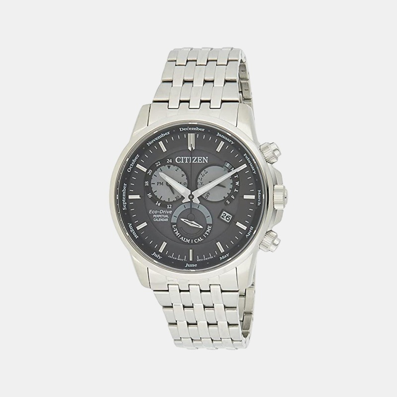 Eco-Drive Men Grey Dial Chronograph Stainless Steel Watch BL8150-86H