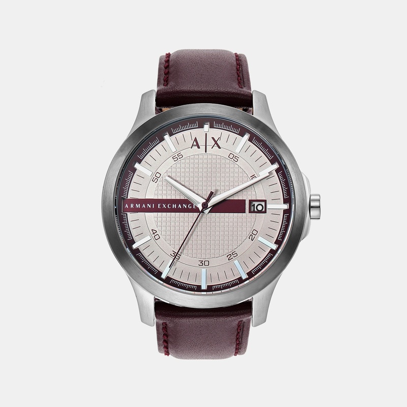 Hampton Men's Grey Dial Analog Leather Watch AX2452