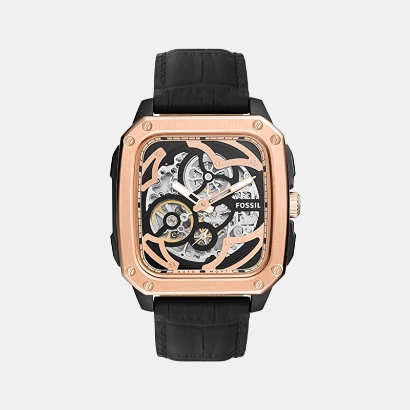 Men's Black Analog Leather Automatic Watch ME3205