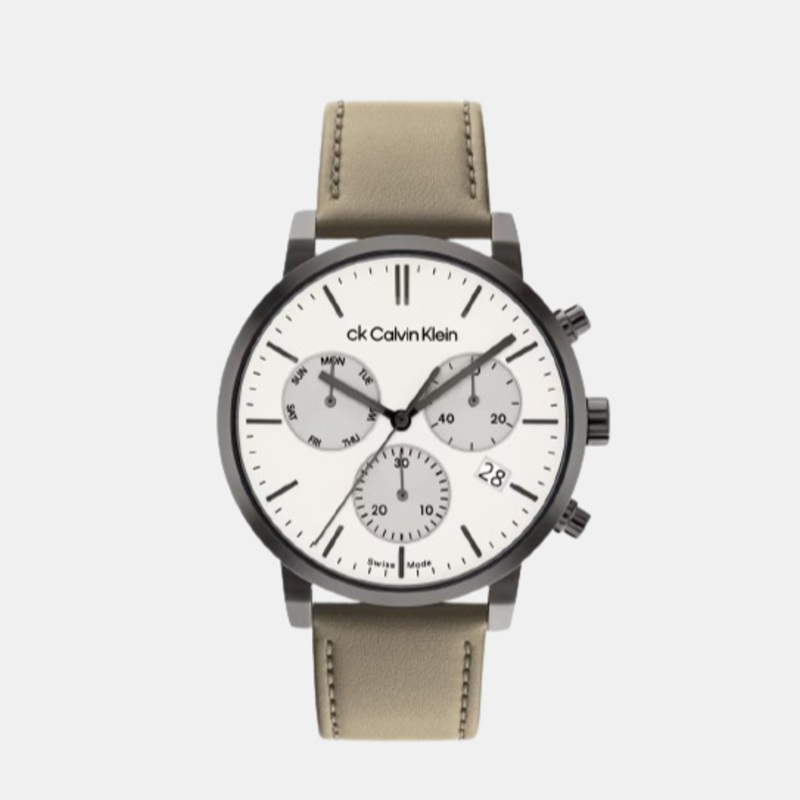 Swiss Gauge Men White Chronograph Leather Watch 25000030