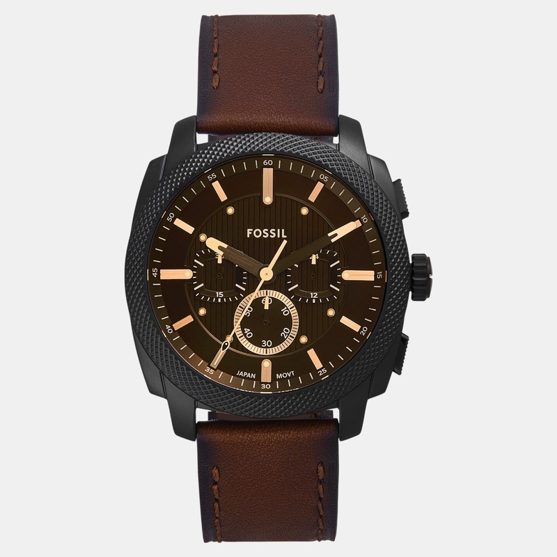 Men Quartz Black Dial Chronograph Leather Watch FS6101