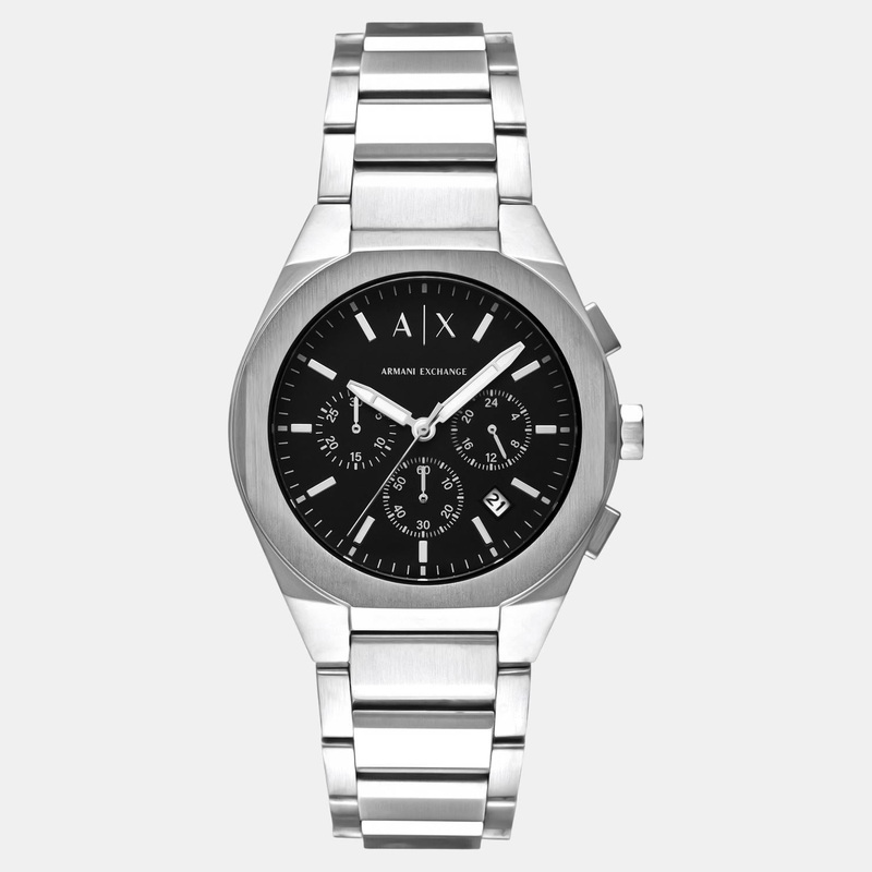 Men Quartz Black Dial Chronograph Stainless Steel Watch AX4186