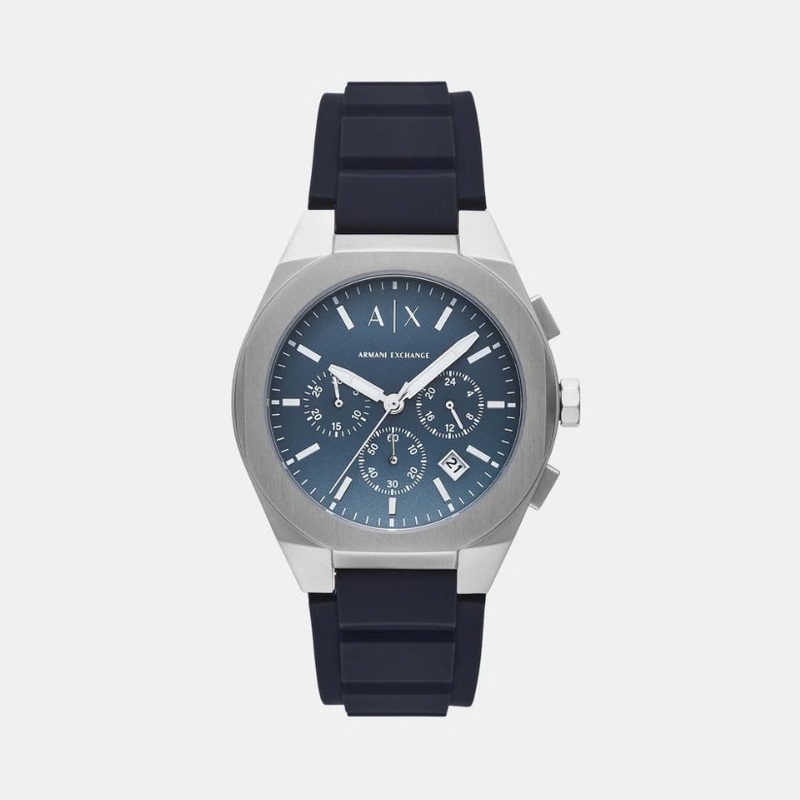 Men Quartz Blue Dial Chronograph Silicone Watch AX4185