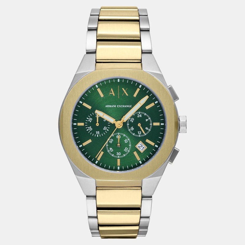 Men Quartz Green Dial Chronograph Stainless Steel Watch AX4184