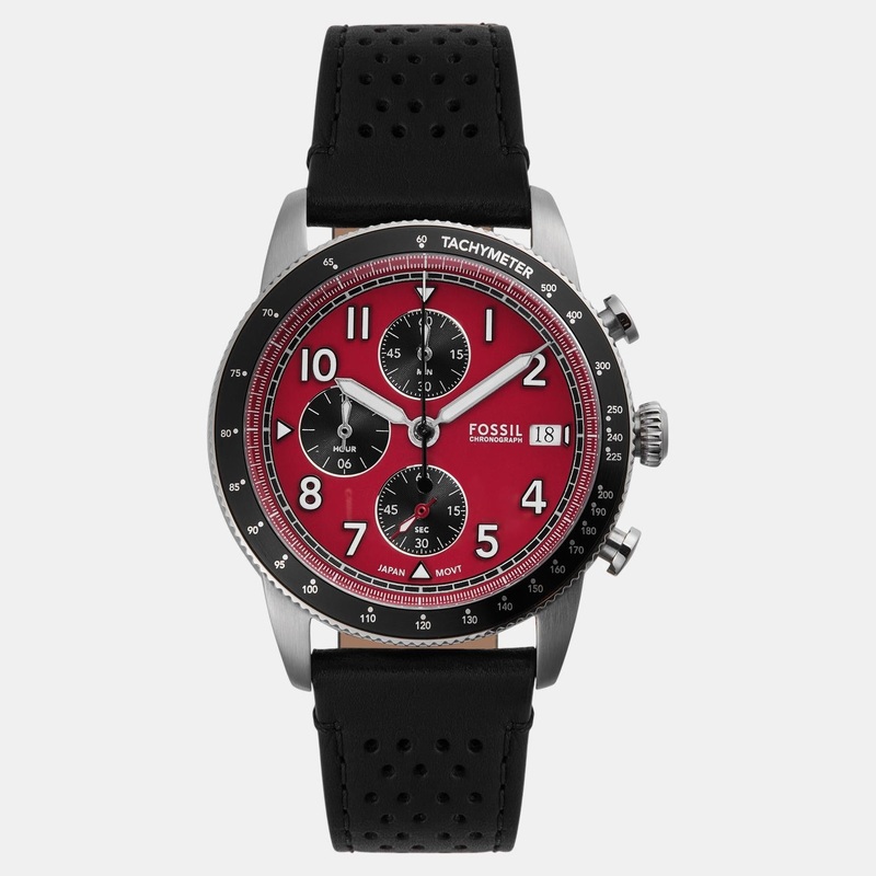 Men Quartz Red Dial Chronograph Leather Watch FS6086