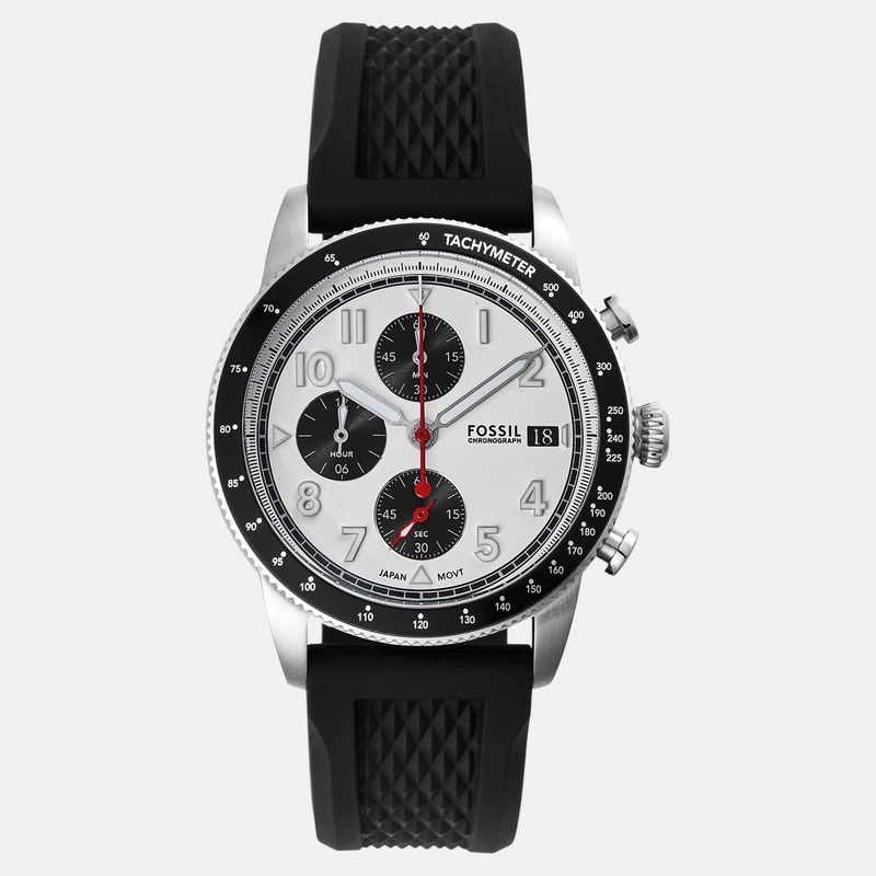 Men Quartz White Dial Chronograph Silicone Watch FS6087