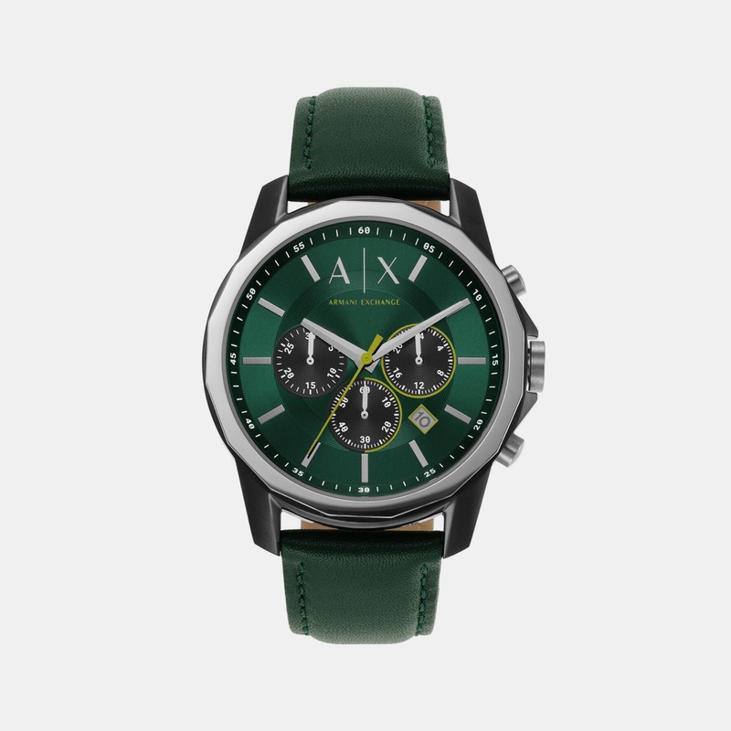 Men's Green Chronograph Leather Automatic Watch AX1741
