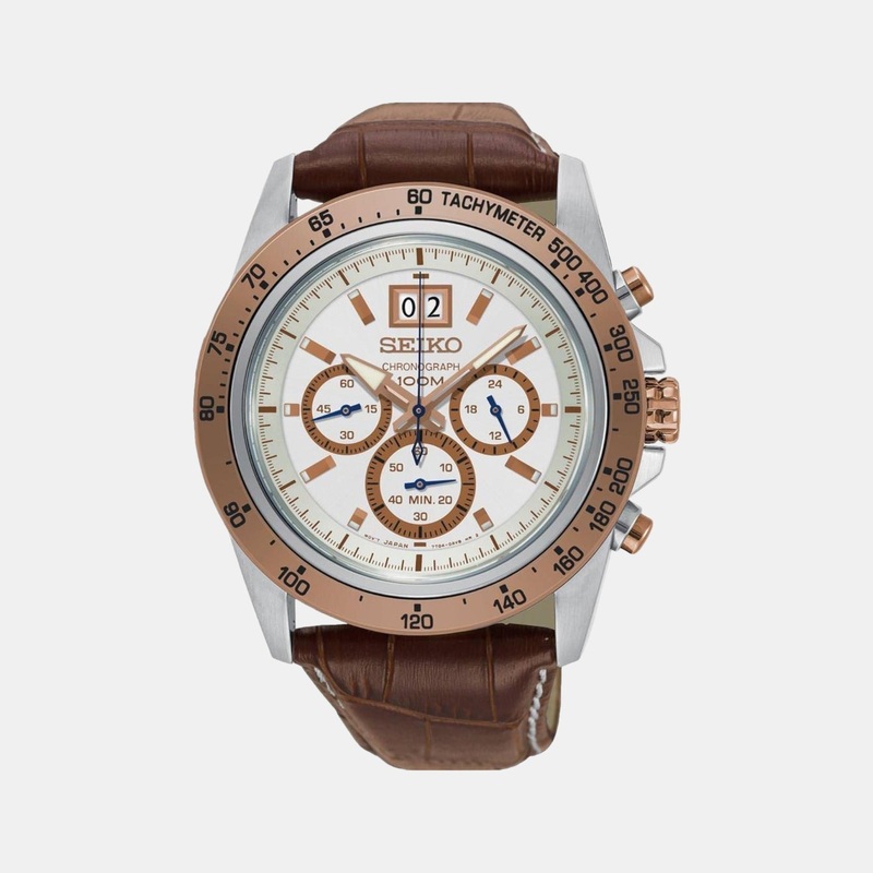 Men's White Chronograph Leather Watch SPC246P1