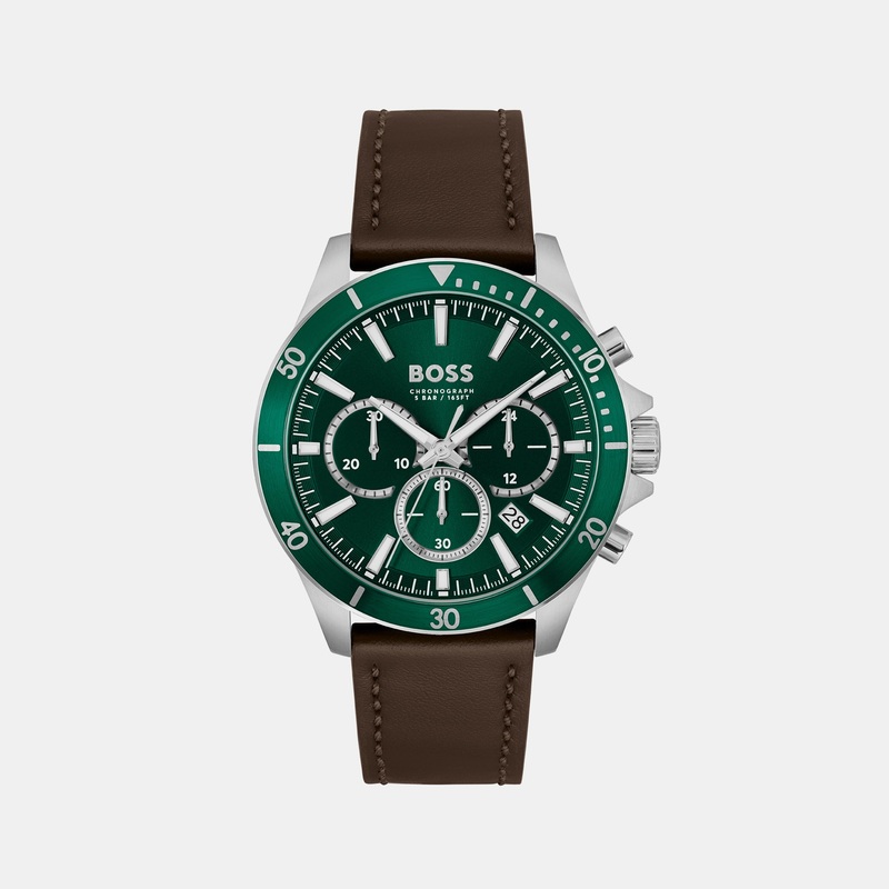 Troper Men Green Chronograph Leather Watch 1514098