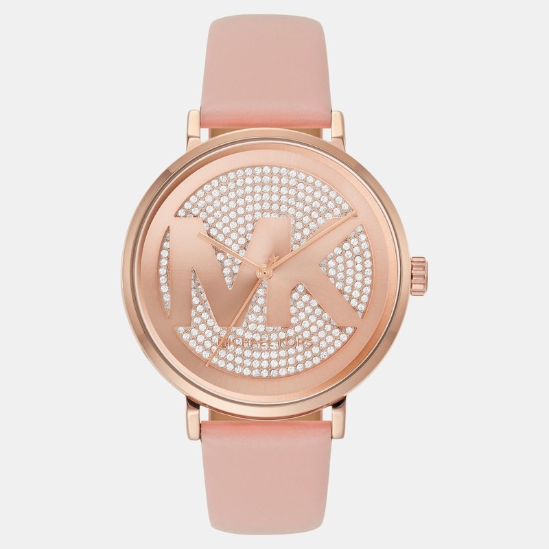 Women Quartz Rose Gold Dial Analog Leather Watch MK2957