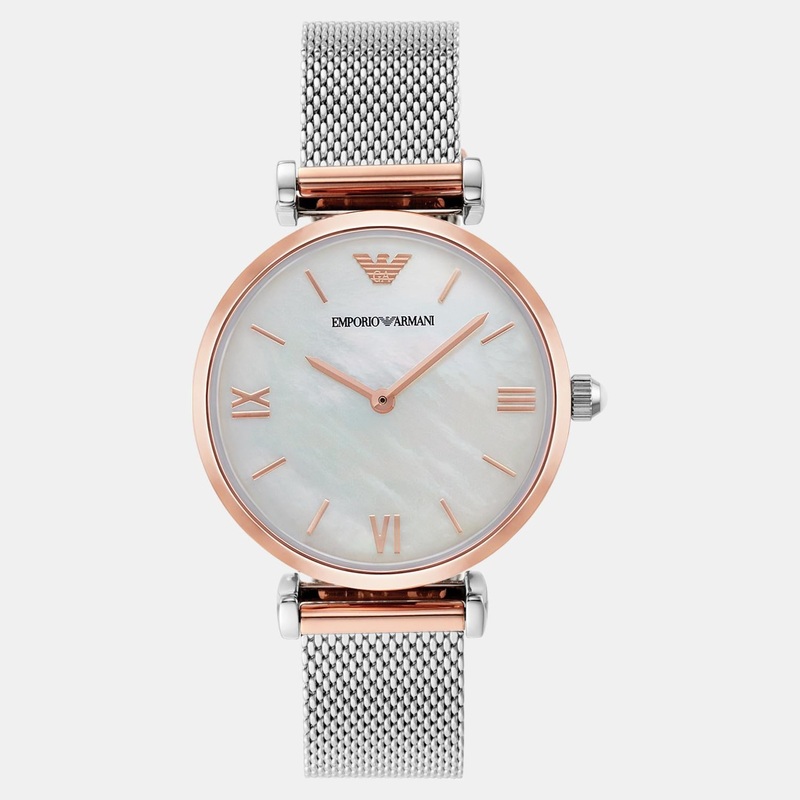 Women Quartz White Mother Of Pearl Dial Analog Stainless Steel Watch AR2067