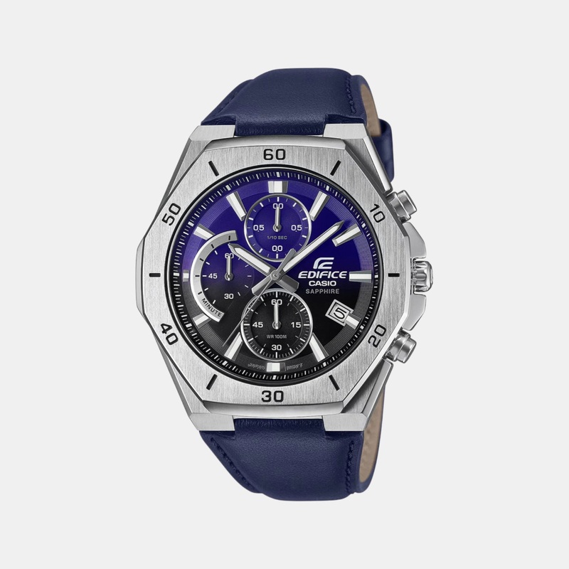 Edifice Men Quartz Black and Blue Dial Analog Leather Watch EFB-680L-2AVUPR ED646