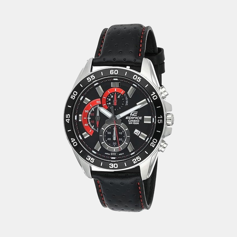 Edifice Men Quartz Black Dial Chronograph Leather Watch EFV-550L-1AVUDF ED557