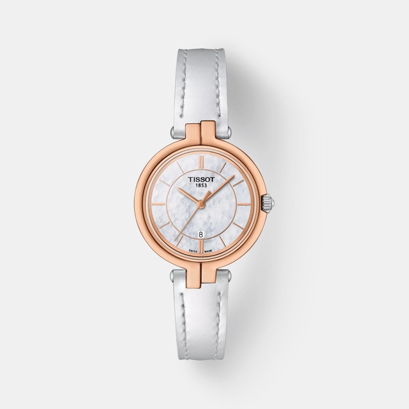 Flamingo T-Lady Women Analog White Mother-Of-Pearl Dial Quartz Leather Watch T0942102611101