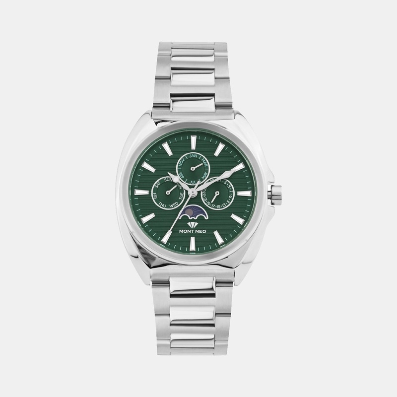 Men Quartz Green Dial Analog Stainless Steel Watch 3514M-M1114