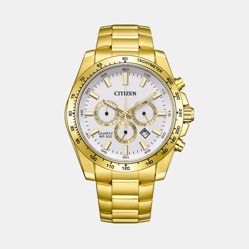 Men Quartz White Dial Chronograph Stainless Steel Watch AN8232-53A