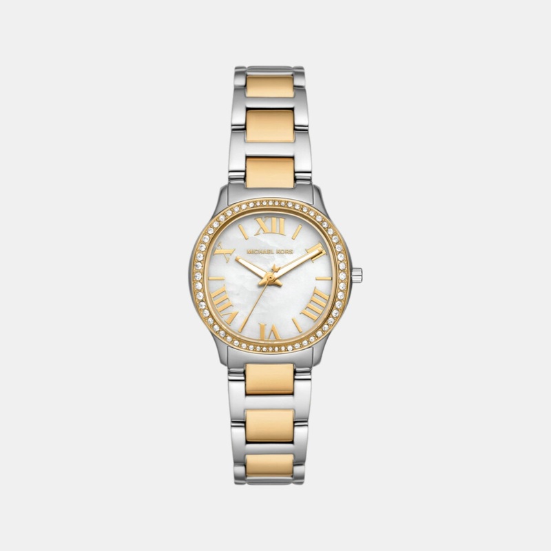 Sage Women Analog White Mother Of Pearl Dial Stainless Steel Watch MK4910