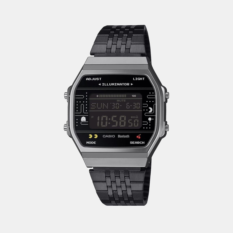 Vintage Unisex Quartz Black Dial Digital Stainless Steel Watch ABL-100WEPC-1BDR D381