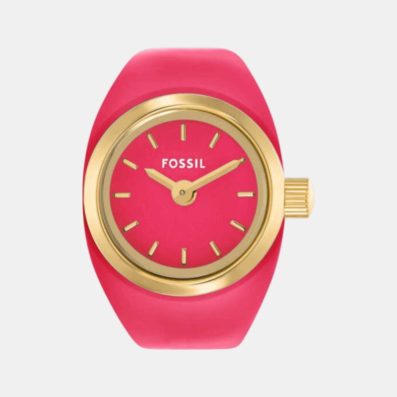 Watch Ring Women Analog Pink Dial Stainless Steel Watch ES5414