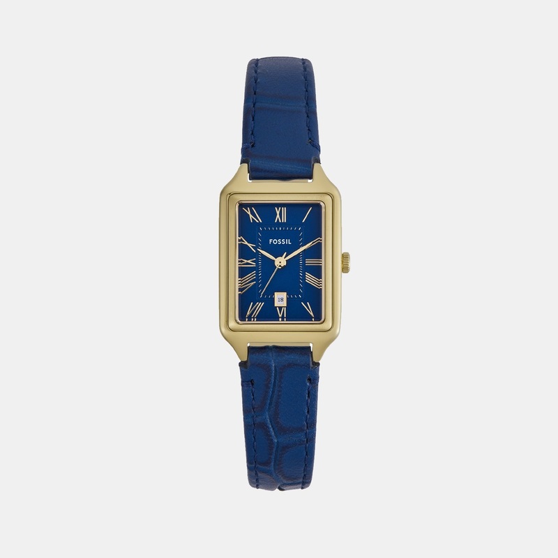 Women Quartz Date Blue Dial Analog Leather Watch ES5365