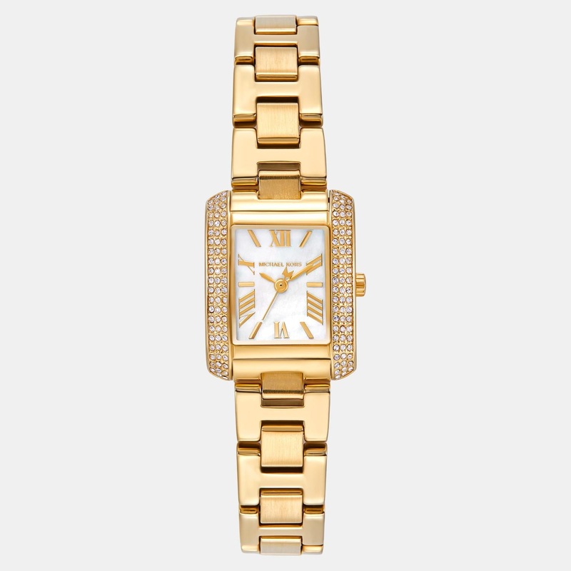 Women Quartz White Mother Of Pearl Dial Analog Stainless Steel Watch MK4867