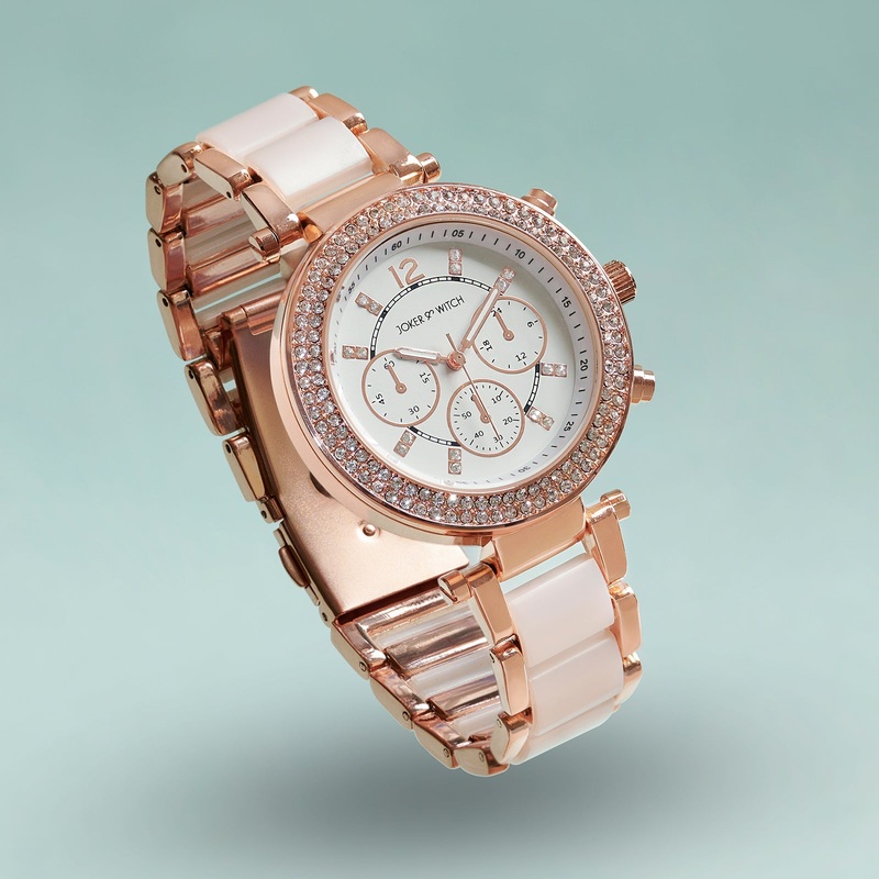 Suzanne Rosegold And White Ceramic Metallic Strap Watch