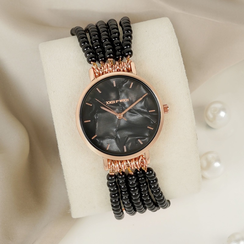 Alessandra Black MOP Dial Single Wrap Rose Gold Pearl Watch