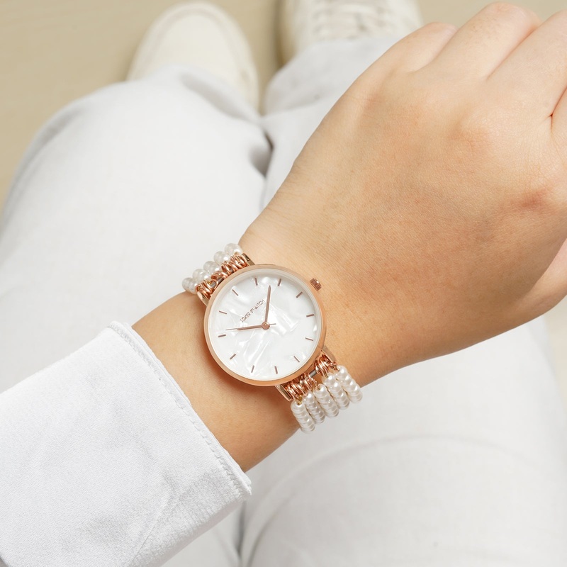 Alessandra White MOP Dial Single Wrap Rose Gold Pearl Watch