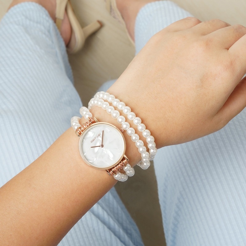 Bellena White MOP Dial Double Wrap Rose Gold Pearl Watch