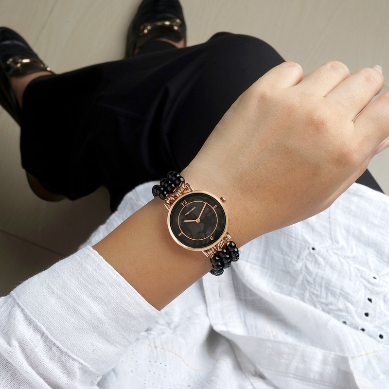 Catherine Black MOP Dial Single Wrap Rose Gold Pearl Watch