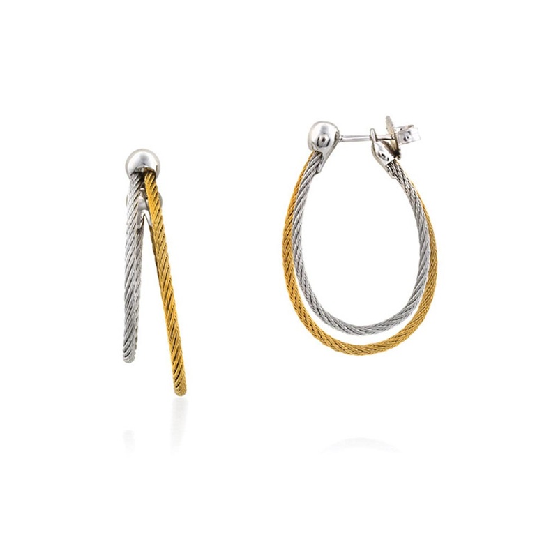 Yellow & Grey Cable 18k Gold Hoop Earrings