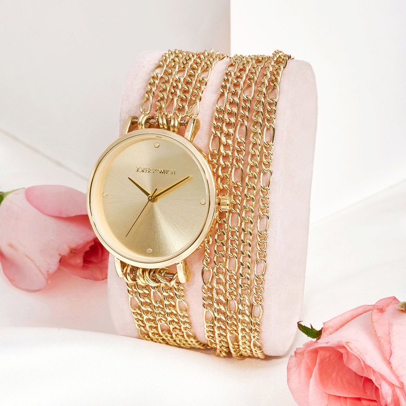 Zelda Gold Watch With Metallic Chain Double Wrap Around Strap