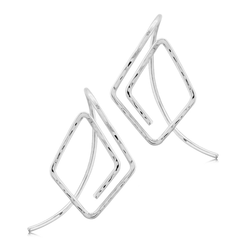 14k White Gold Hammered Diamond Shaped Earrings