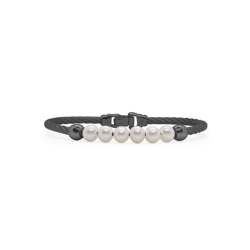 Black Cable with Freshwater Pearls Bracelet