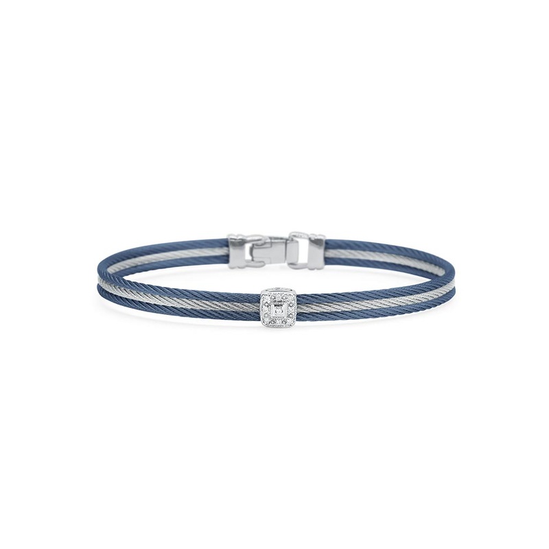 Blueberry & Grey Cable with Square Diamond Station Bracelet