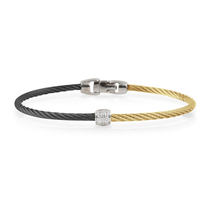 Colorblock Barrel Station Bracelet in Black And Yellow Steel
