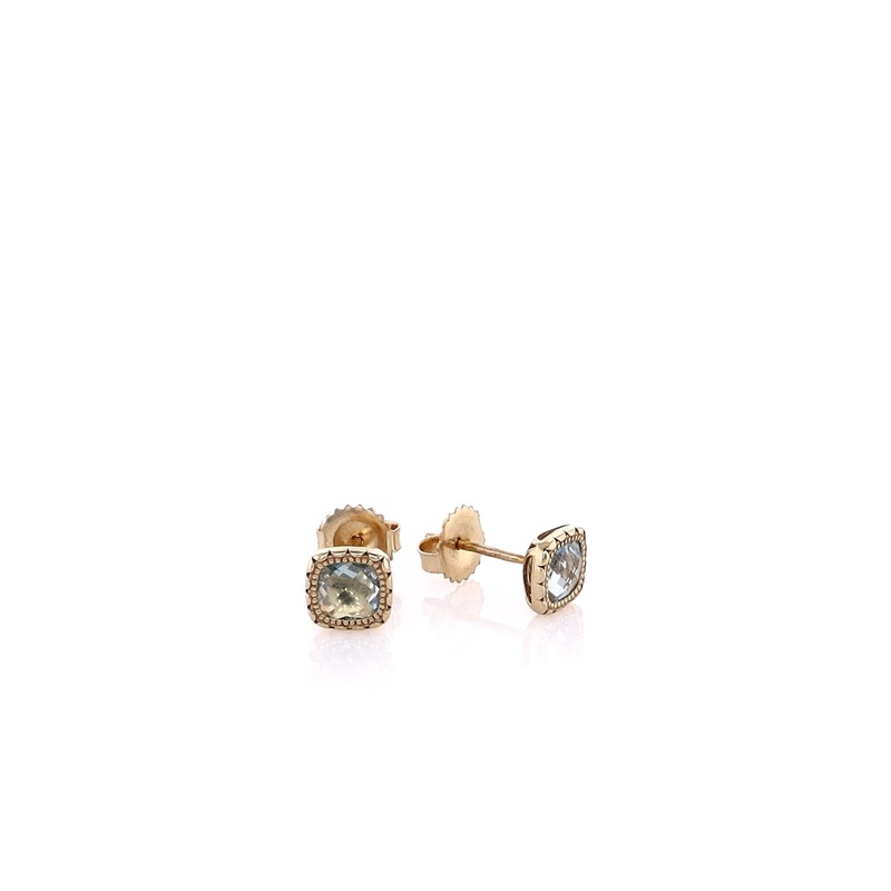 Tacori Cushion Prasiolite Stud Earring in Yellow Gold