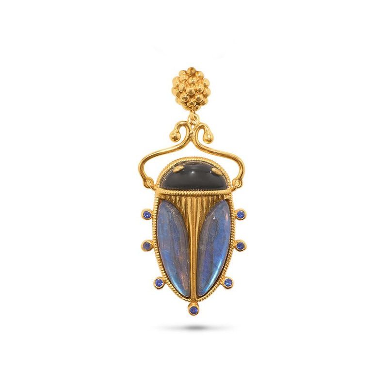 Capucine De Wulf Scarab Pendent in Blue Labradorite/Black Agate