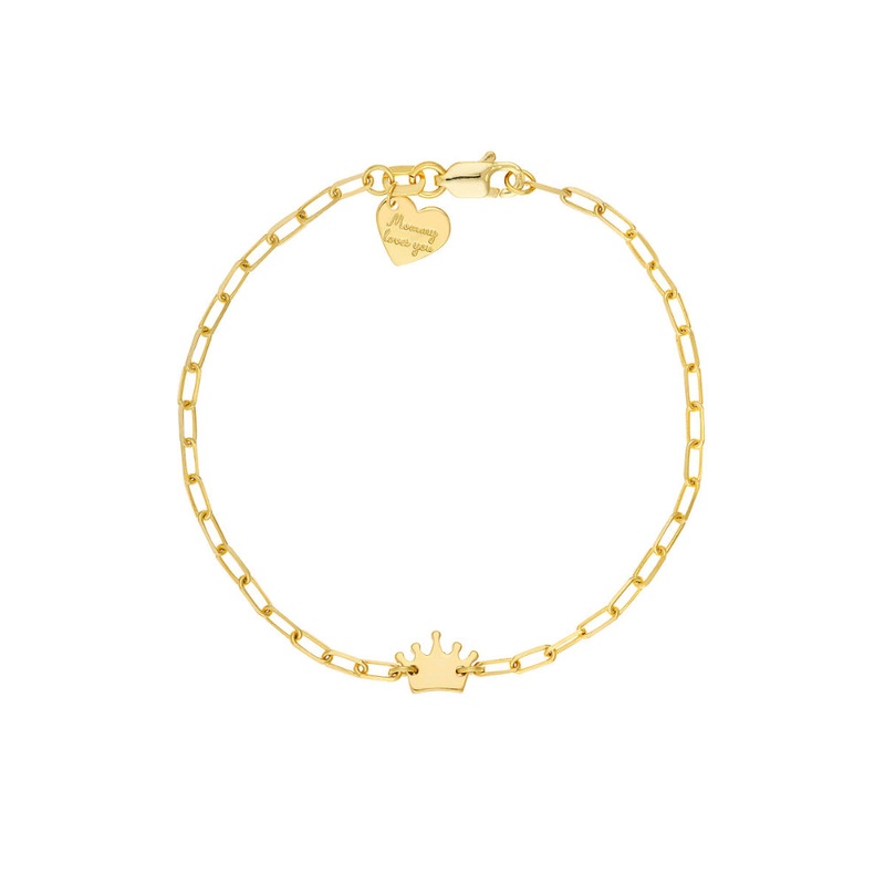 Children's 14k Gold Crown & Heart Bracelet