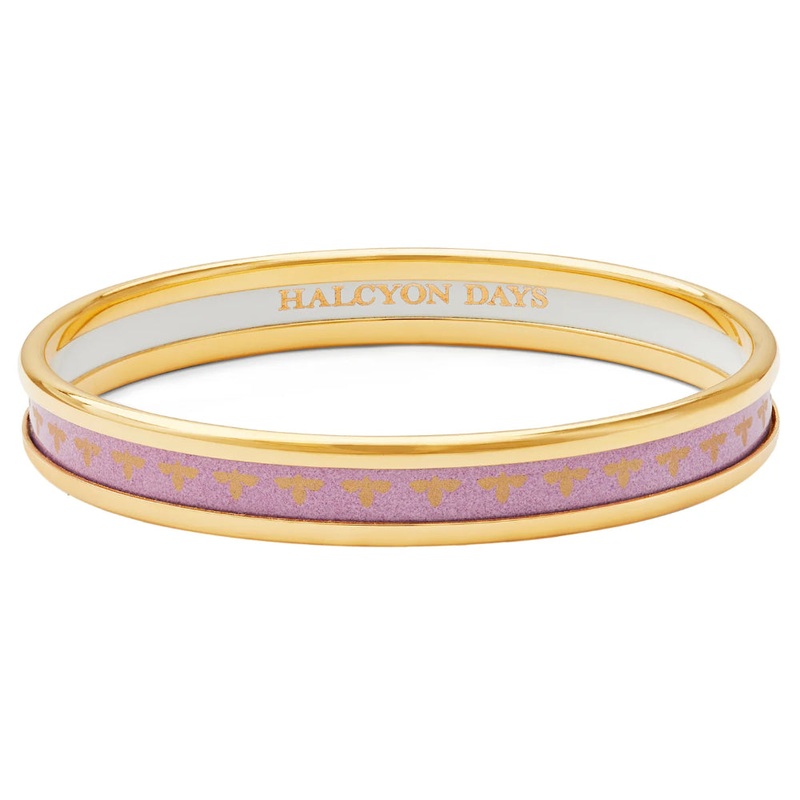 Halcyon Days 6mm Bee Pale Pink & Gold Enamel Bangle