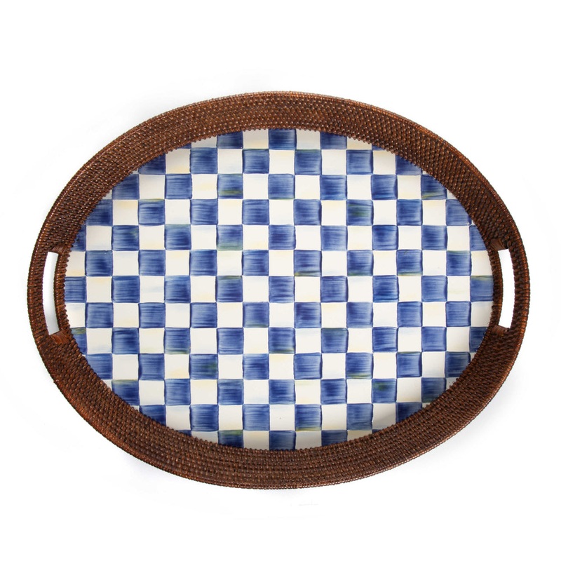 MacKenzie-Childs Royal Check Rattan & Enamel Party Tray