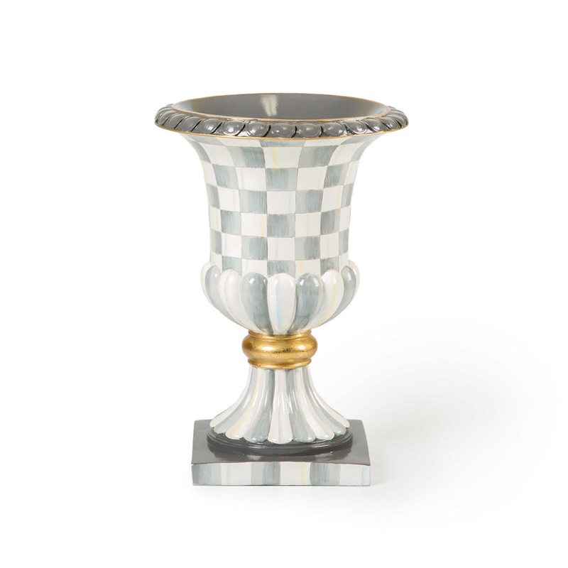 MacKenzie-Childs Sterling Check Pedestal Tabletop Urn