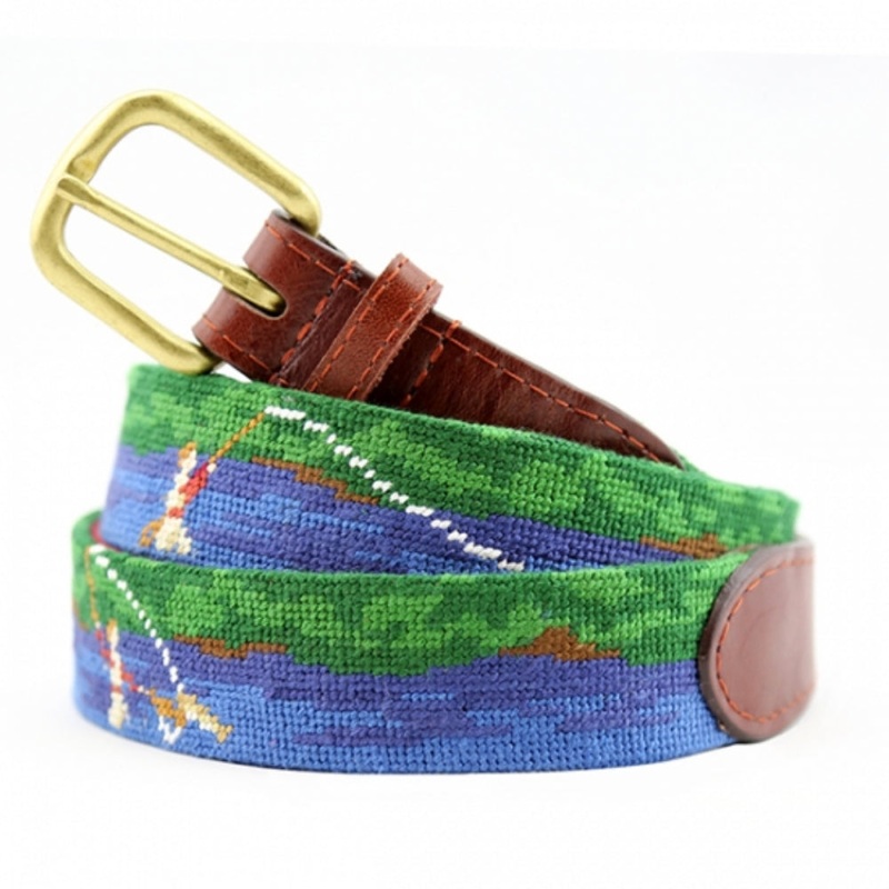 Smathers & Branson Fly Fishing Scene Needlepoint Belt