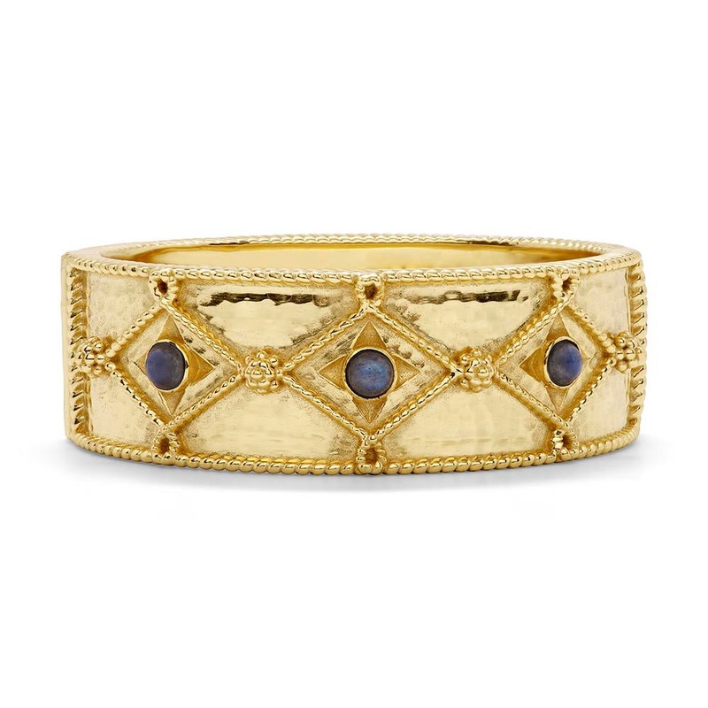 Capucine De Wulf Victoria Hinge Bangle in Hammered Gold/Blue Labradorite