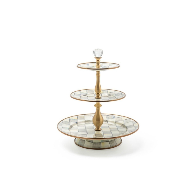 MacKenzie-Childs Sterling Check Enamel Three Tier Sweet Stand