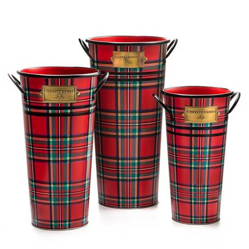 MacKenzie-Childs Tartastic Flower Buckets - Set of 3
