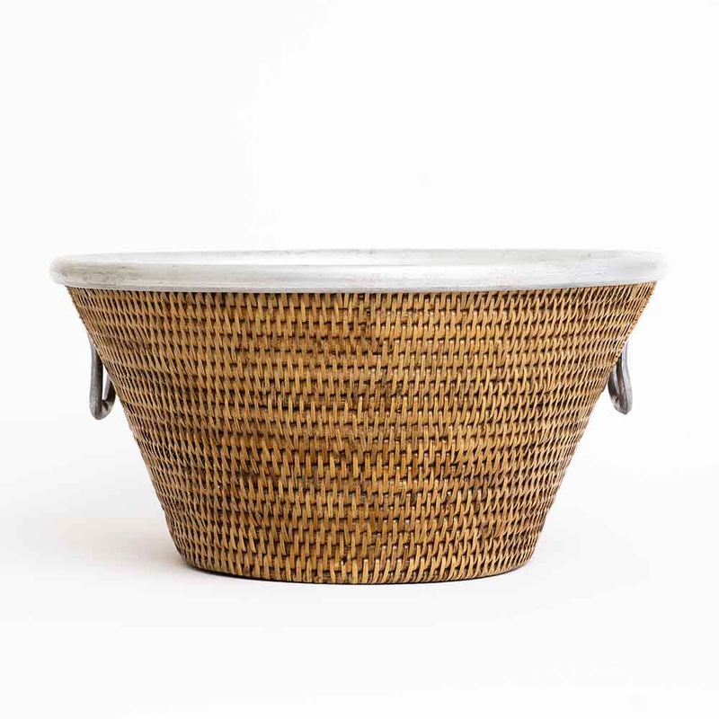 Pomegranate Woven Rattan/Aluminum Ice Bucket with Handle