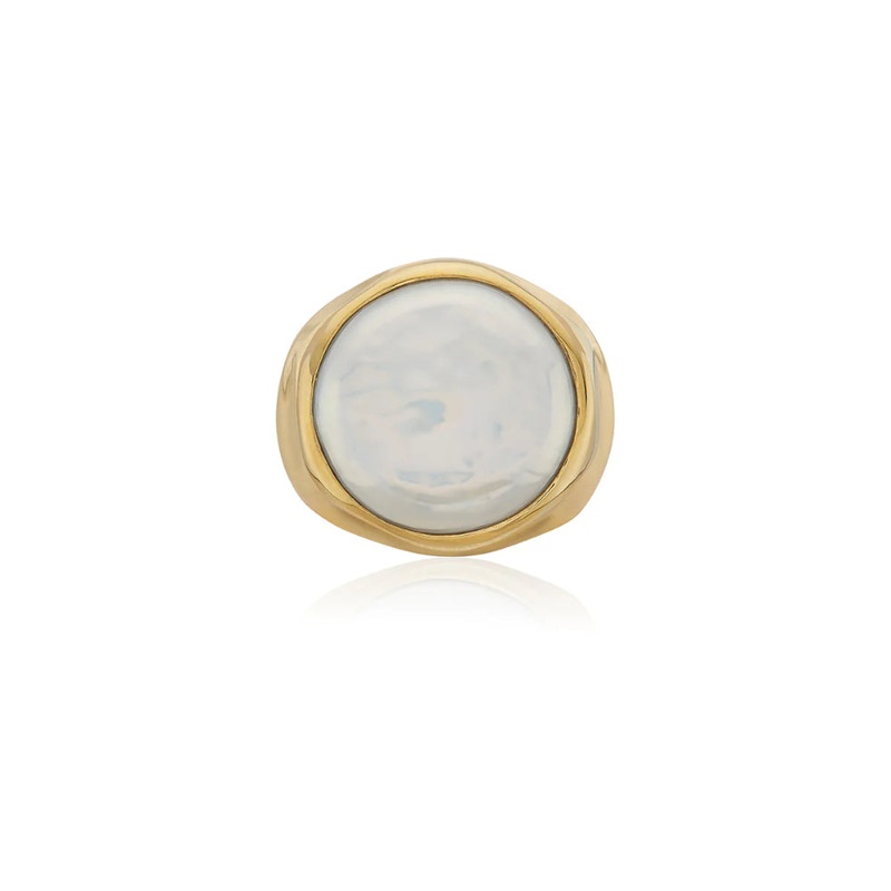 Anna Beck Large Wavy Coin Pearl Signet Ring